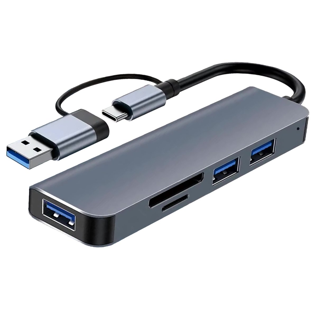 Ibley USB - C/USB - A 5 in 1 SD kaartlezer donkergrijs - Cardreaders - USB - C hub - Micro SD en SD kaartlezer - 1x USB 3.0 + 2x USB 2.0 - Micro SD/SD/TF - USB - C & USB - A aansluiting - Plug & Play - Ibley