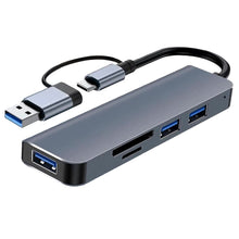 Ibley USB - C/USB - A 5 in 1 SD kaartlezer donkergrijs - Cardreaders - USB - C hub - Micro SD en SD kaartlezer - 1x USB 3.0 + 2x USB 2.0 - Micro SD/SD/TF - USB - C & USB - A aansluiting - Plug & Play - Ibley