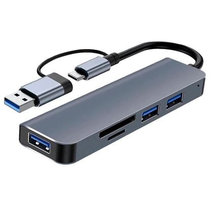 Ibley USB - C/USB - A 5 in 1 SD kaartlezer donkergrijs - Cardreaders - USB - C hub - Micro SD en SD kaartlezer - 1x USB 3.0 + 2x USB 2.0 - Micro SD/SD/TF - USB - C & USB - A aansluiting - Plug & Play - Ibley