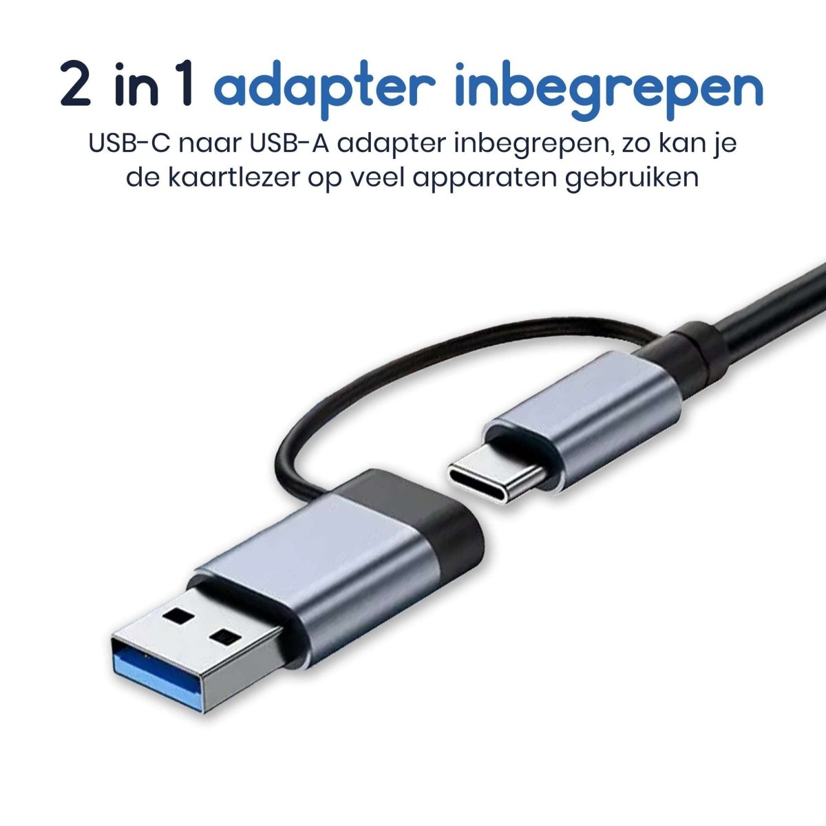 Ibley USB - C/USB - A 5 in 1 SD kaartlezer donkergrijs - Cardreaders - USB - C hub - Micro SD en SD kaartlezer - 1x USB 3.0 + 2x USB 2.0 - Micro SD/SD/TF - USB - C & USB - A aansluiting - Plug & Play - Ibley