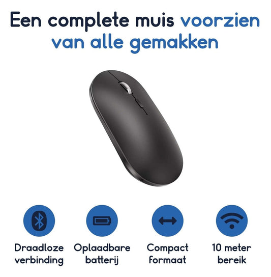 Ibley X2 Computermuis Zilver - Draadloze Oplaadbare Muis – Stil Klikken – Bluetooth 5.0 & USB – DPI Instelbaar – USB - C – Plug & Play - Ibley