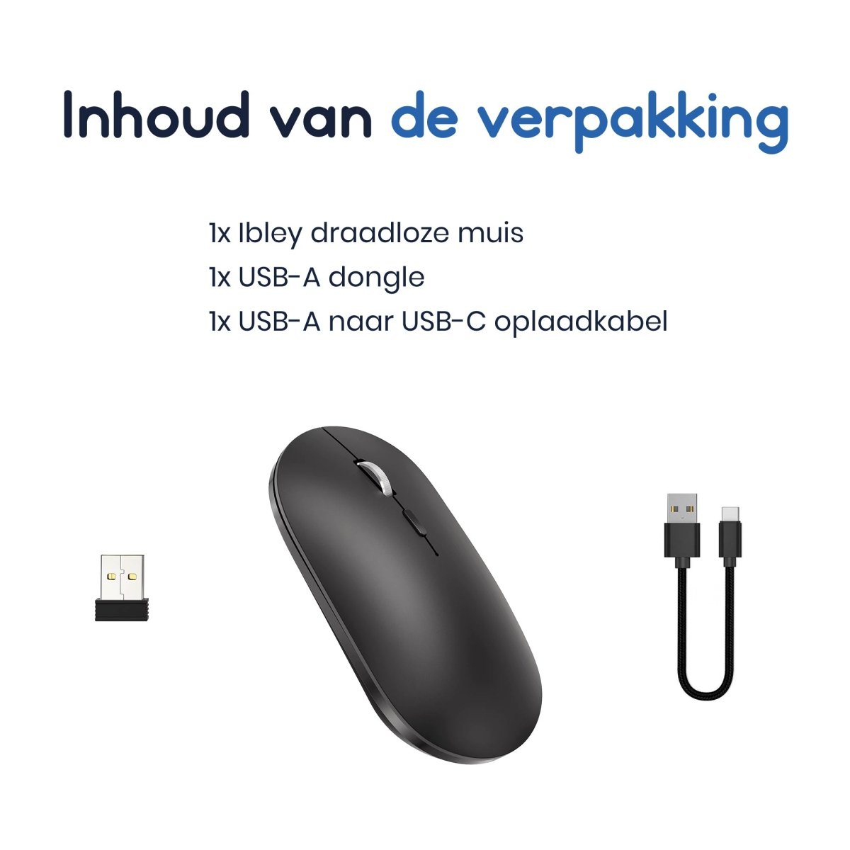 Ibley X2 Computermuis Zwart - Draadloze Oplaadbare Muis – Stil Klikken – Bluetooth 5.0 & USB – DPI Instelbaar – USB - C – Plug & Play - Ibley