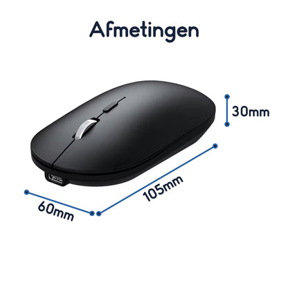 Ibley X2 Computermuis Zwart - Draadloze Oplaadbare Muis – Stil Klikken – Bluetooth 5.0 & USB – DPI Instelbaar – USB - C – Plug & Play - Ibley