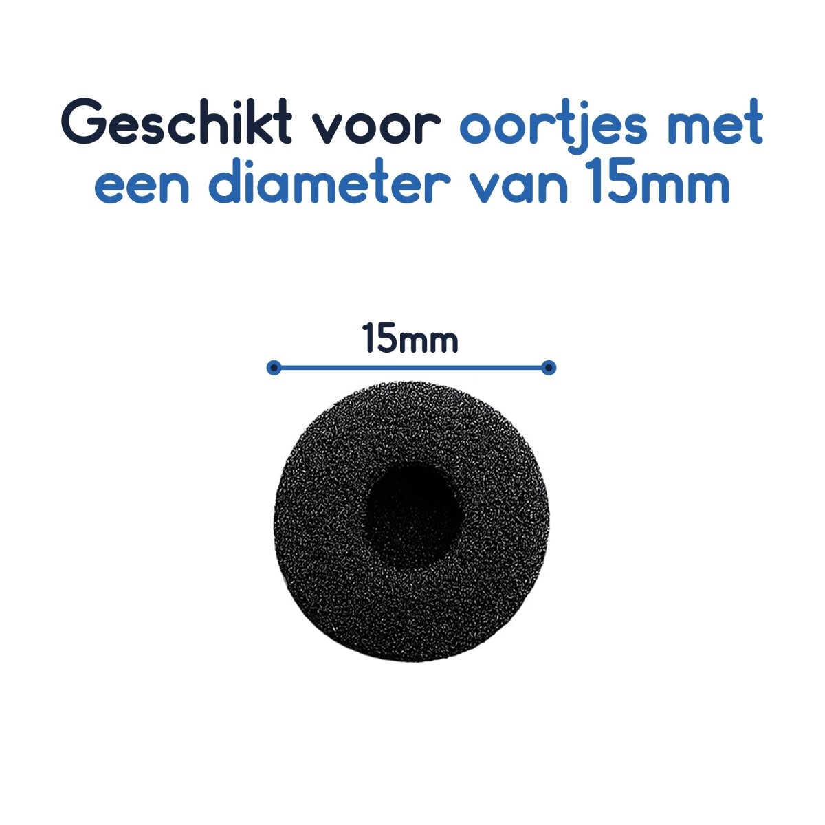 Ibley Zachte foam oortips 15mm - 10 stuks / 5 paar - universeel geschikt - Spons oordop kussens - voor oortjes - Zwart - Ibley